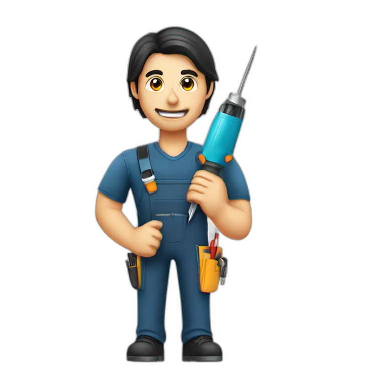 dark hair cell phone repairman holding a screwdriver emoji