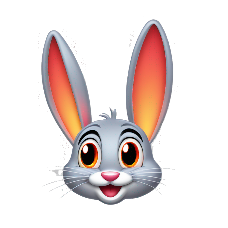 Cartoon in bright neon colours with pale red eyes happy chill eyes half open, in the style of Disney and loony tunes bugs bunny vector art clipart emoji