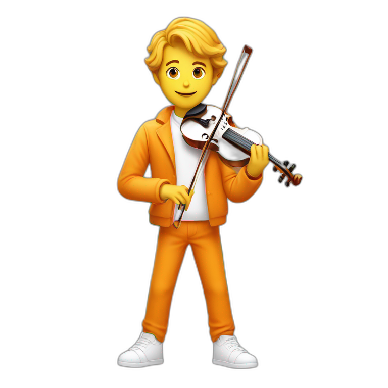 yellow-boy-with-white-jacket-and-orange-trousers-holding-in-his-hands-violin-and-paintbrush-behind-him-is-a-orange-sea emoji