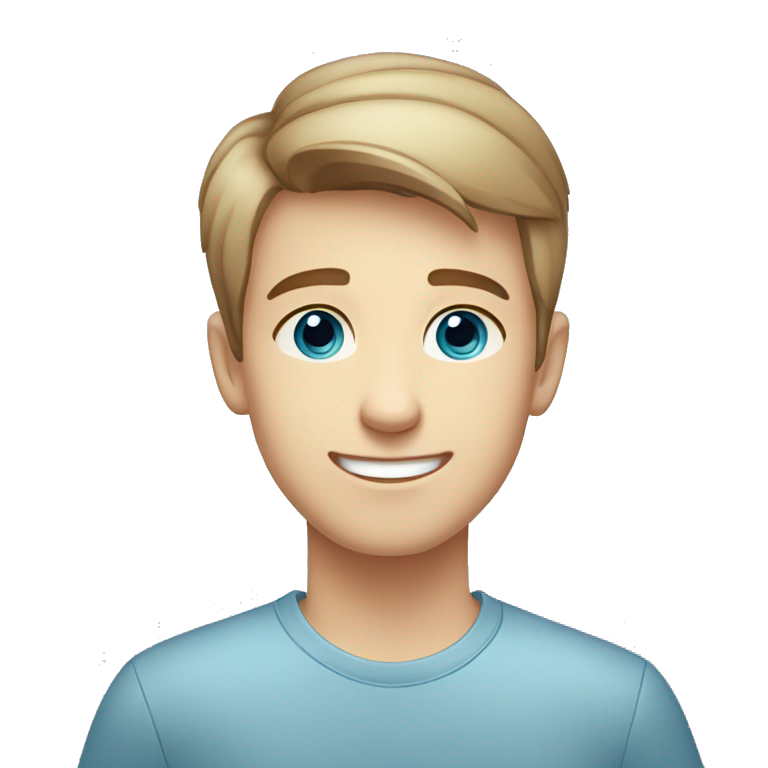 confident happy clean shaven pale teen boy with short light brown hair blue eyes portrait emoji