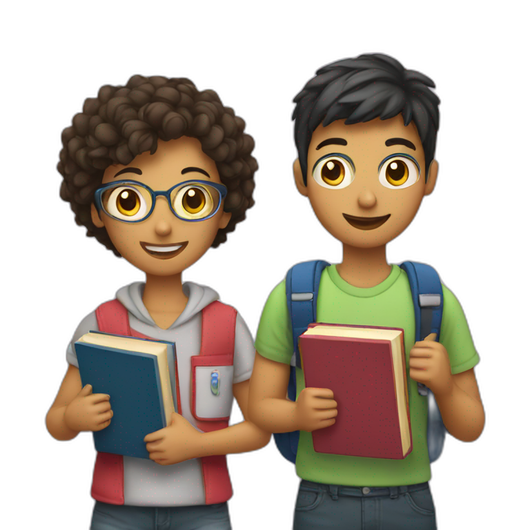 A student and a classmate holding books emoji