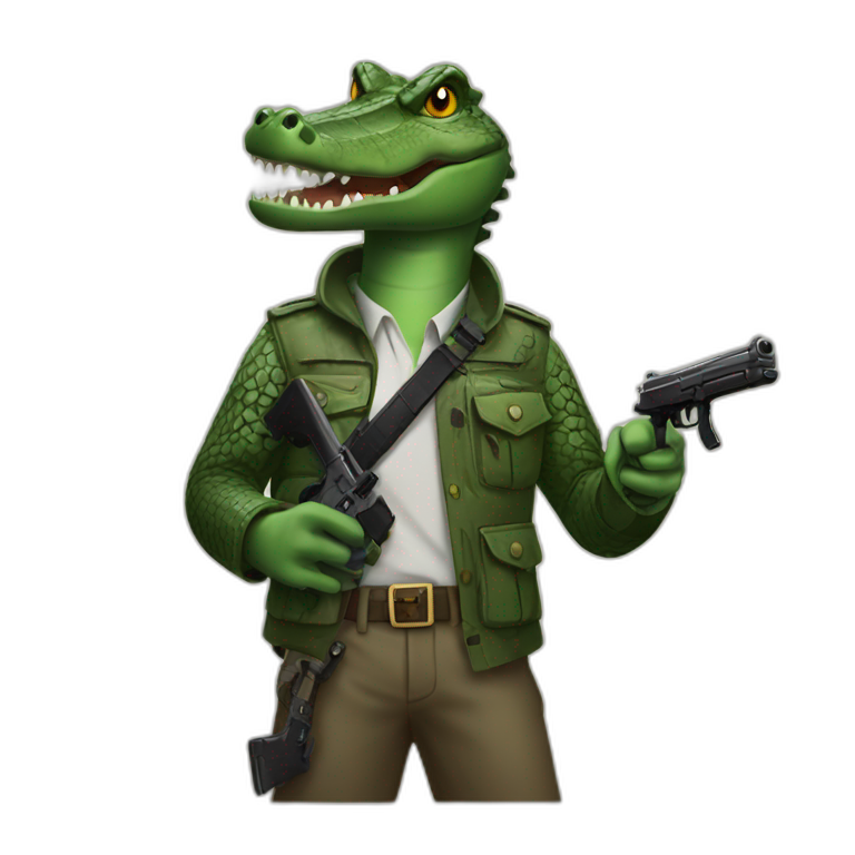 crocodile with black gun in hand emoji