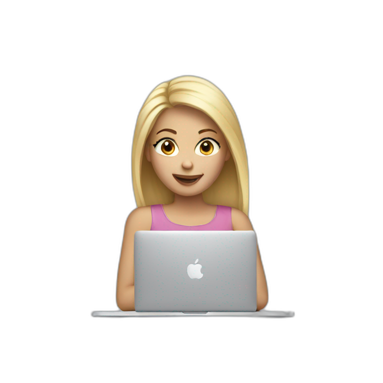 blonde girl using macbook emoji