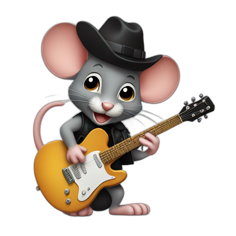 jerry mouse cartoon with black hat and guitar emoji