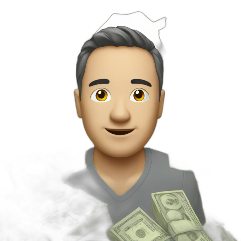 trader wearing a suita lot of money flying around him  emoji