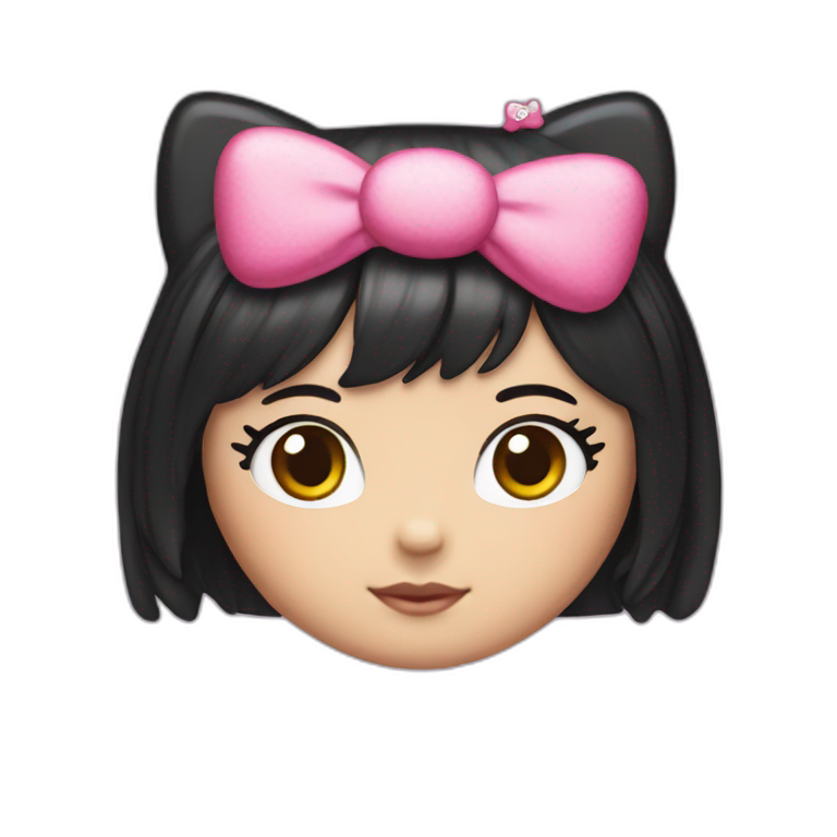 hello kitty black straight hair with hello kitty headband emoji