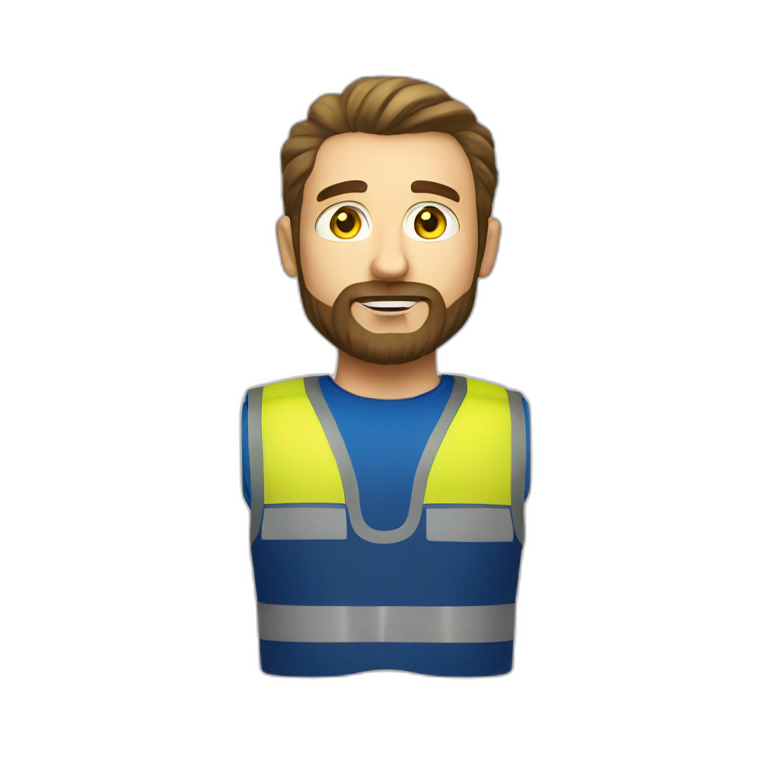 Ikea manager blue eyes beard with laptop and yellow security vest emoji