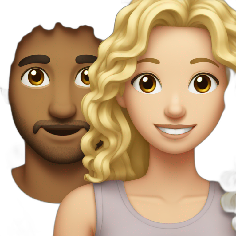 Couple, Arab guy curly hair with a white girl blonde with teeth braces emoji