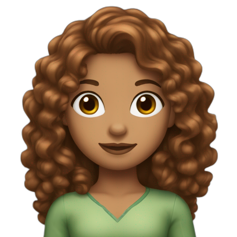 Girl with long brown curly hair and spider-man suit and olive skin emoji