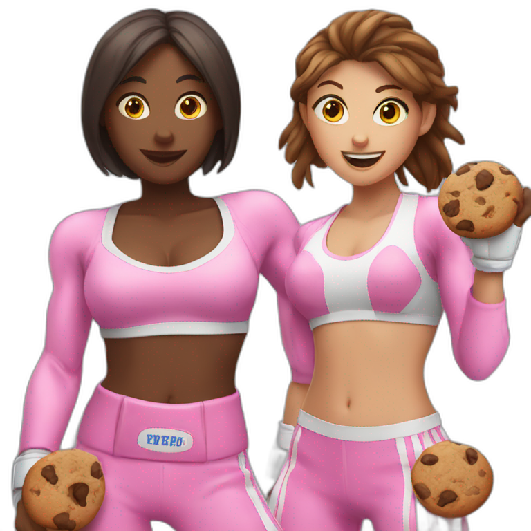 three girls with boxing gloves in pink and a cookie in the middle emoji