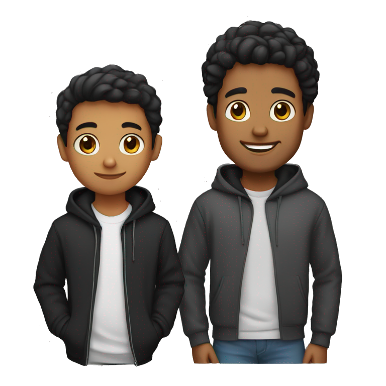 Brown man with straight hair and no facial hair and happy with hoodie black hoodie and kid emoji