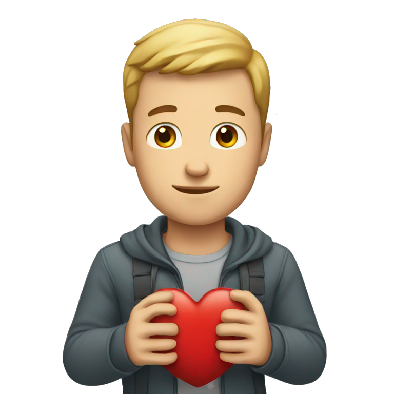 a white man holding his heart emoji