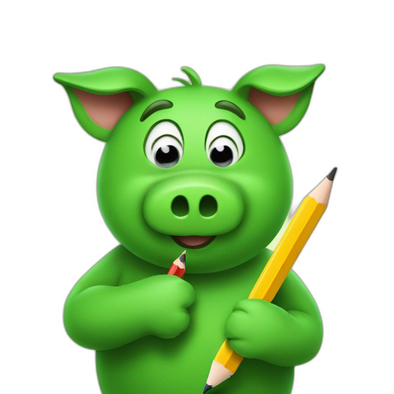 green piggy holding a pencil in his hand emoji