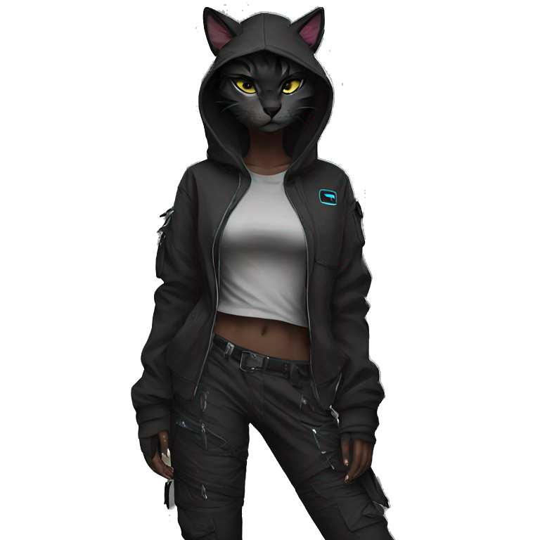 Edgy Anthro cool pretty dark cat-fursona techwear cargo pants hoodie emoji