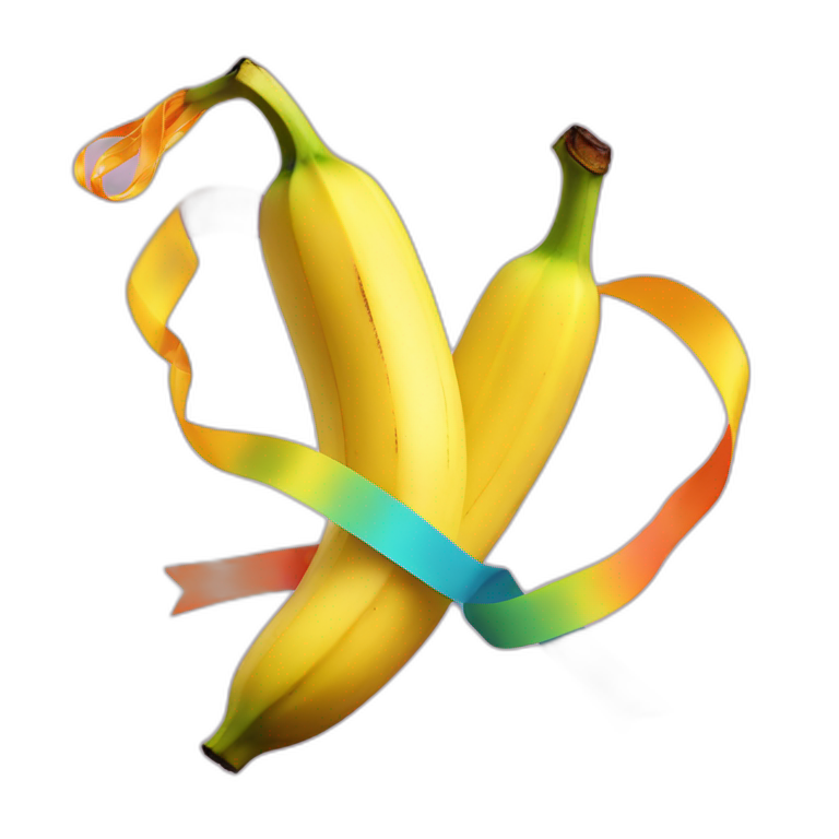 vibrant banana with a colorful ribbon tied around it emoji