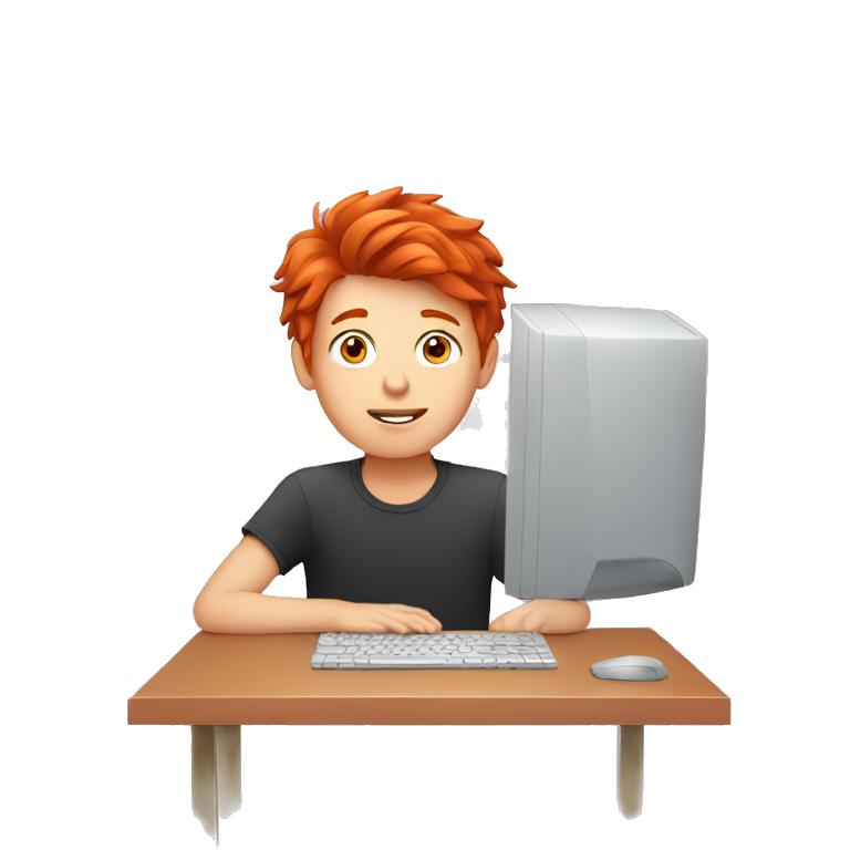 red haired boy behind a computer  emoji