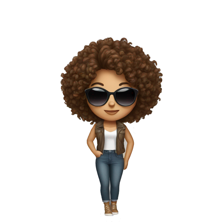 curly brown hair girl with sunglasses emoji