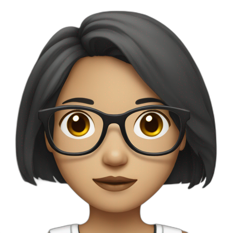 black-and-white asian girl with glasses and medium hair emoji