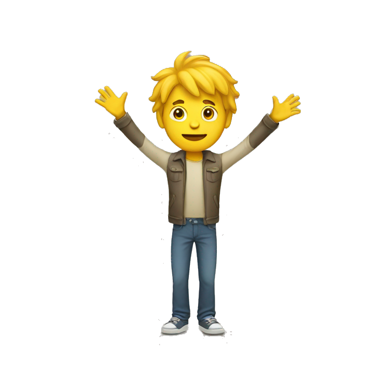 Yellow man with hair (full body) (hands raised) emoji