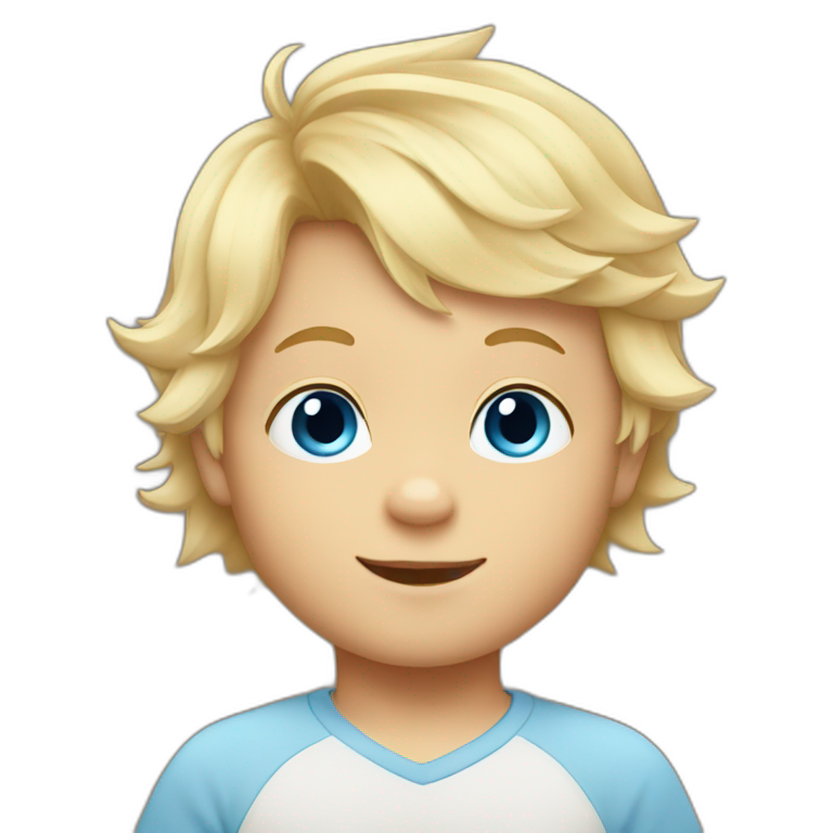 Baby boy with blond hair and blue eyes and a fox emoji