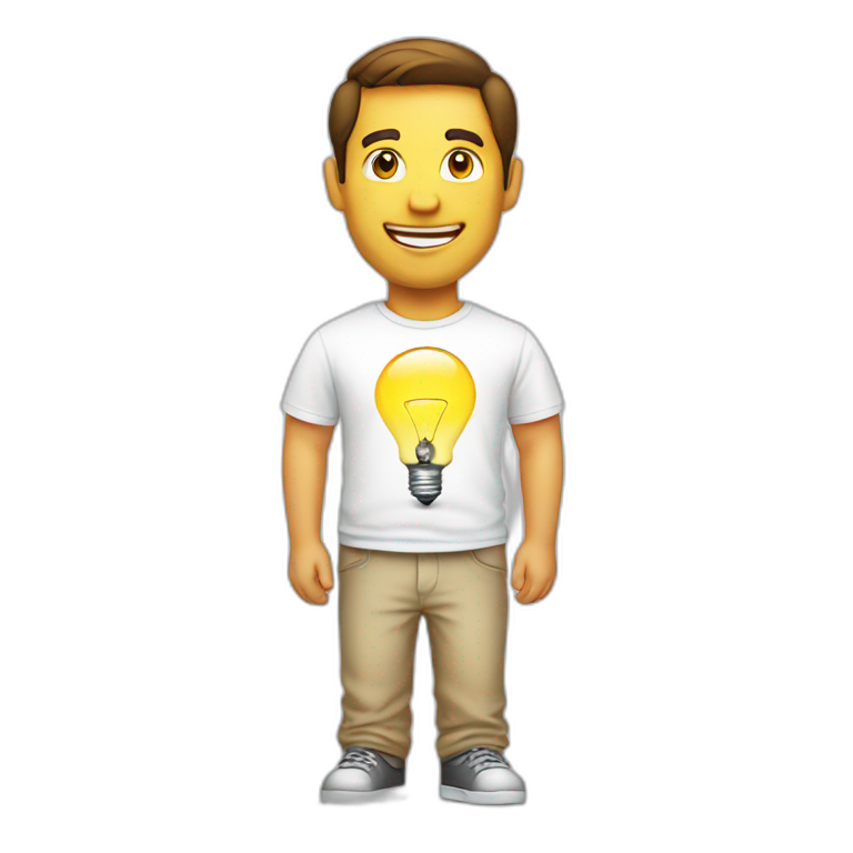 man white tshirt with light bulb emoji