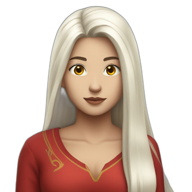 rpg-girl-with-long-straight-white-hair and red blouse emoji