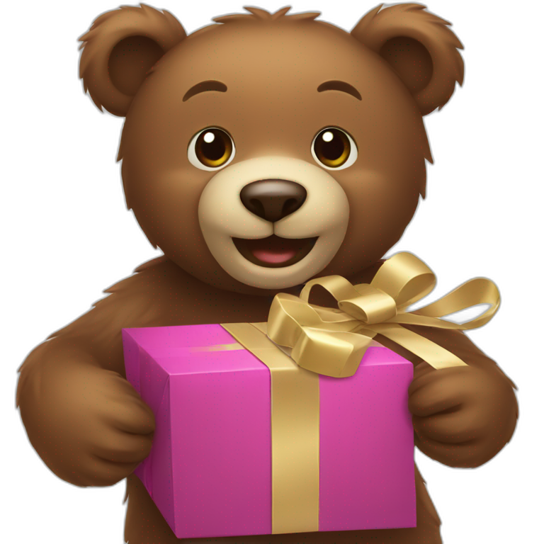 happy bear wrapping a present emoji