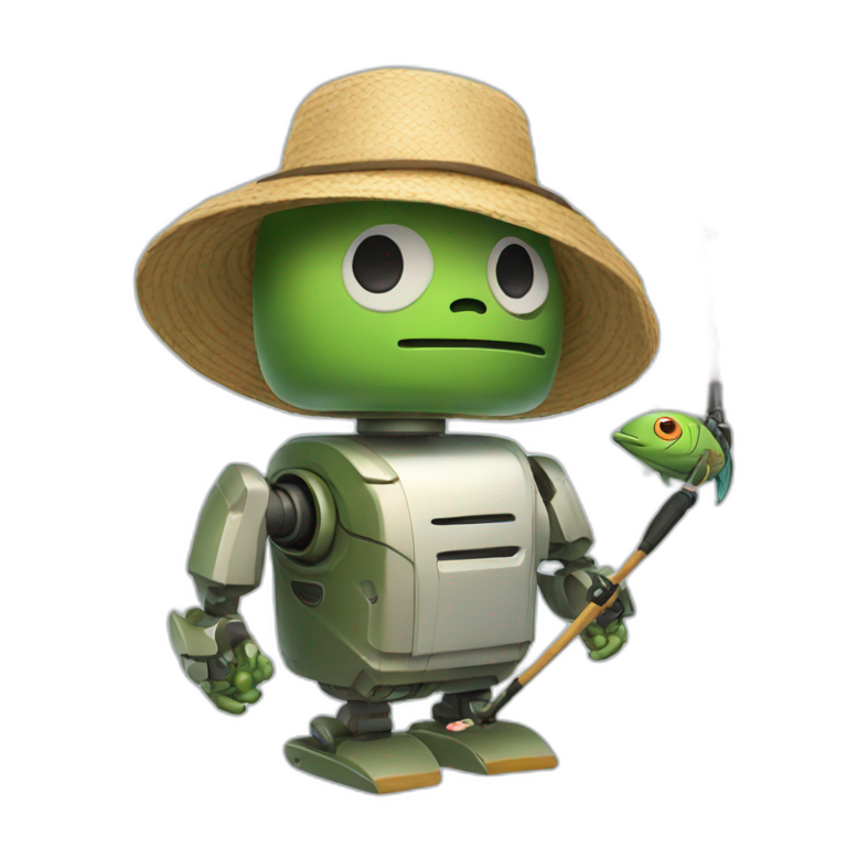 robot with fishing rod and strawhat emoji
