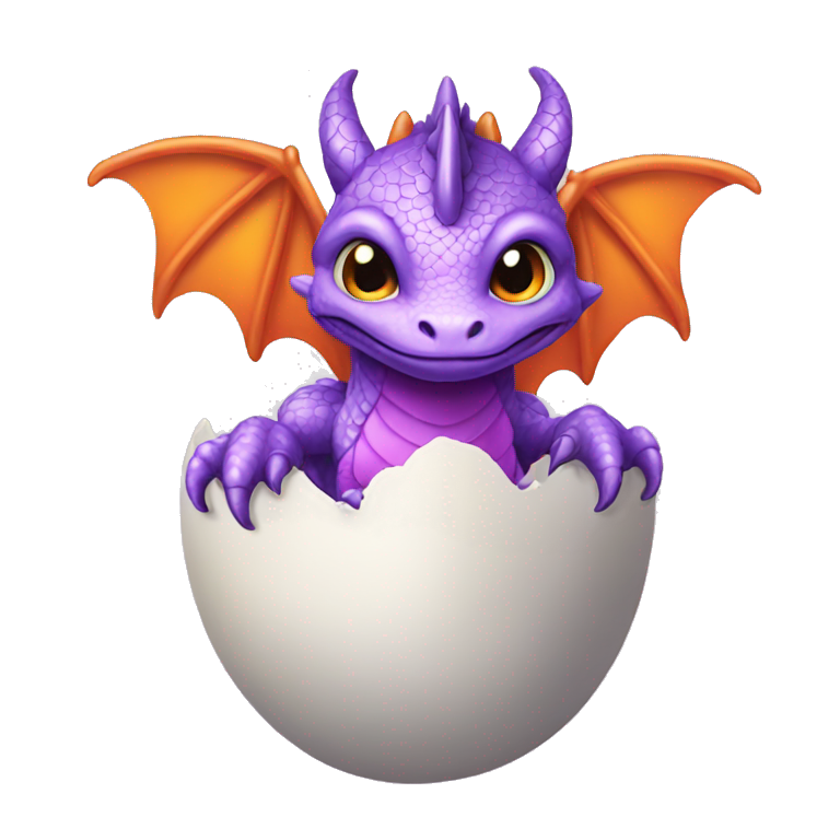 purple and orange baby dragon in egg emoji