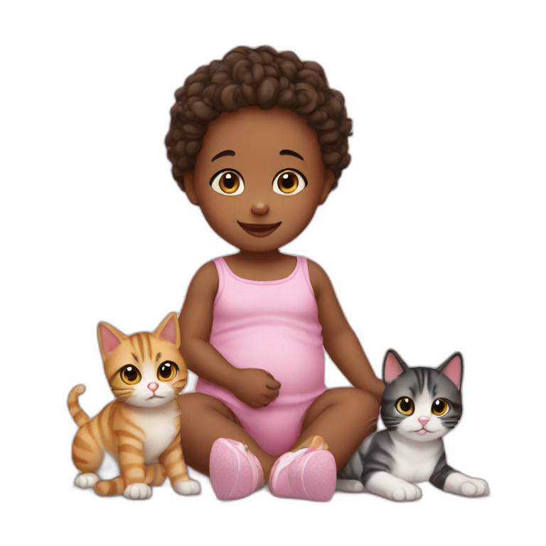Baby girl with 2 cats emoji