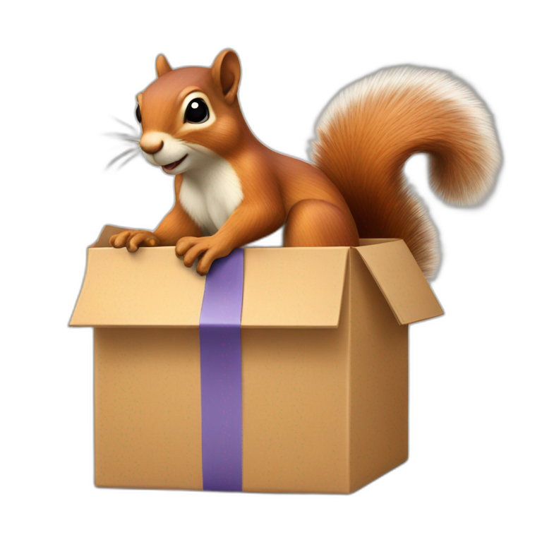 a squirrel holds a box with a ribbon in its paws emoji