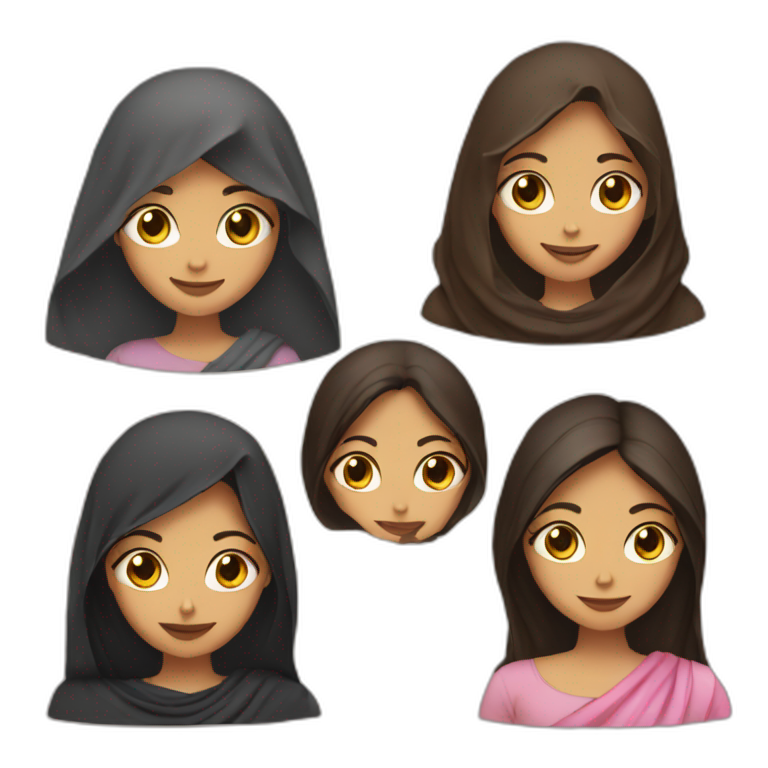 group of three girls one veiled, one brunette, one Indian emoji
