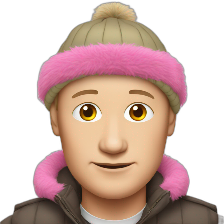 Putin with a pink earflap hat emoji
