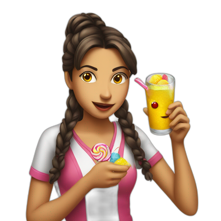 Colombian girl puting candy on a mens drinks emoji
