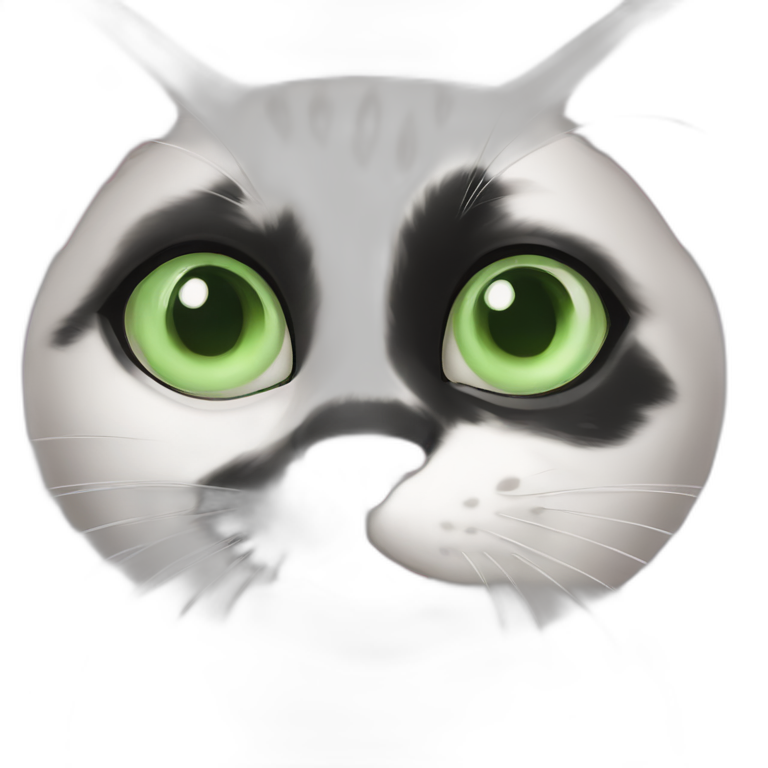 black and white cat pink nose green eyes emoji