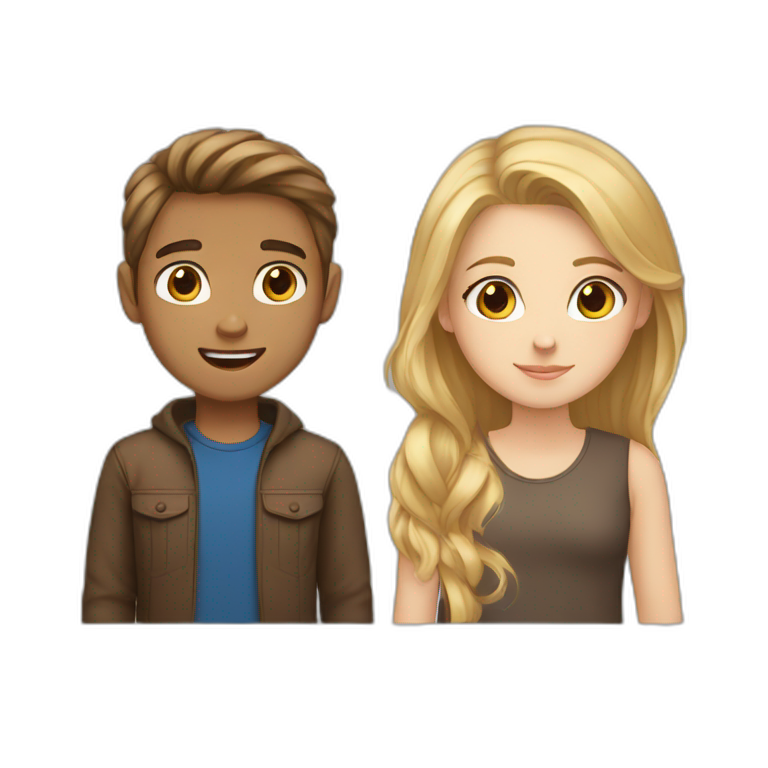 A girl and a boy, Brown hair brown eyes girl with blond hair blue eyes guy emoji