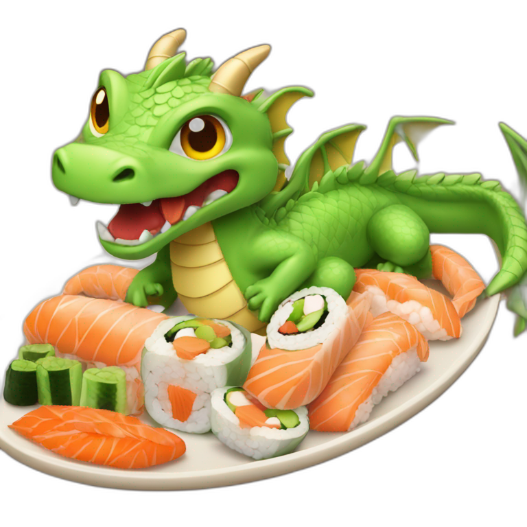 Dragon feu en train de manger des sushis emoji