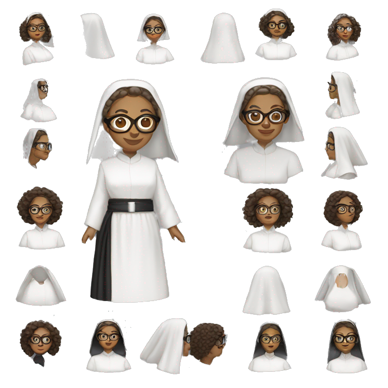 Female nun with medium skin tone and curly hair wearing spike Lee glasses and traditional nun clothing  emoji