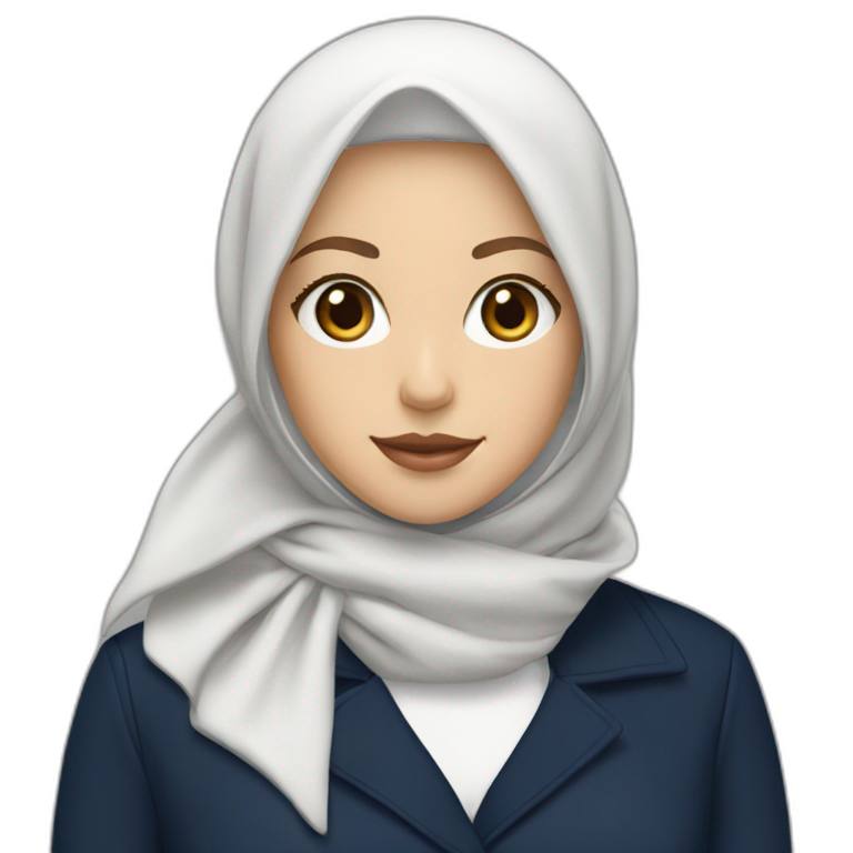 muslim white girl with white hijab and navy blue trench coat emoji