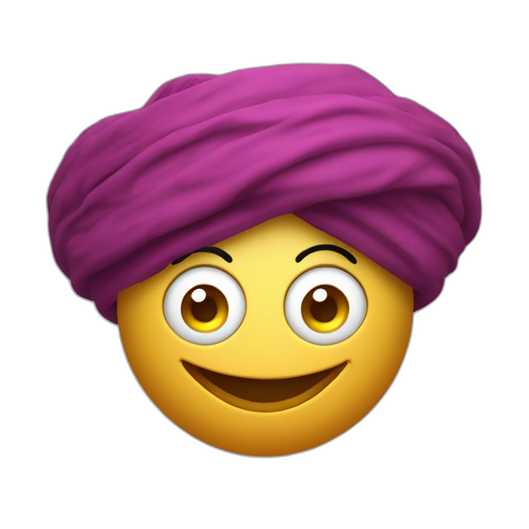 3d sphere with a cartoon genie skin texture with big happy eyes and a turban emoji