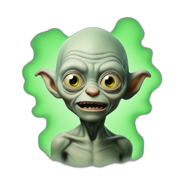 Gollum with green smoke behind emoji