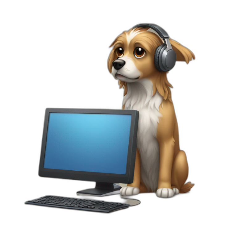 griffon dog in headphones at the computer emoji