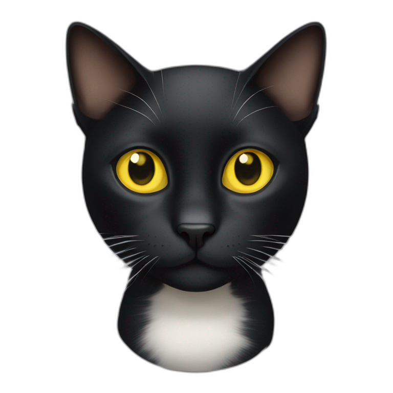 Black cat with a white spot between the yellow eyes emoji