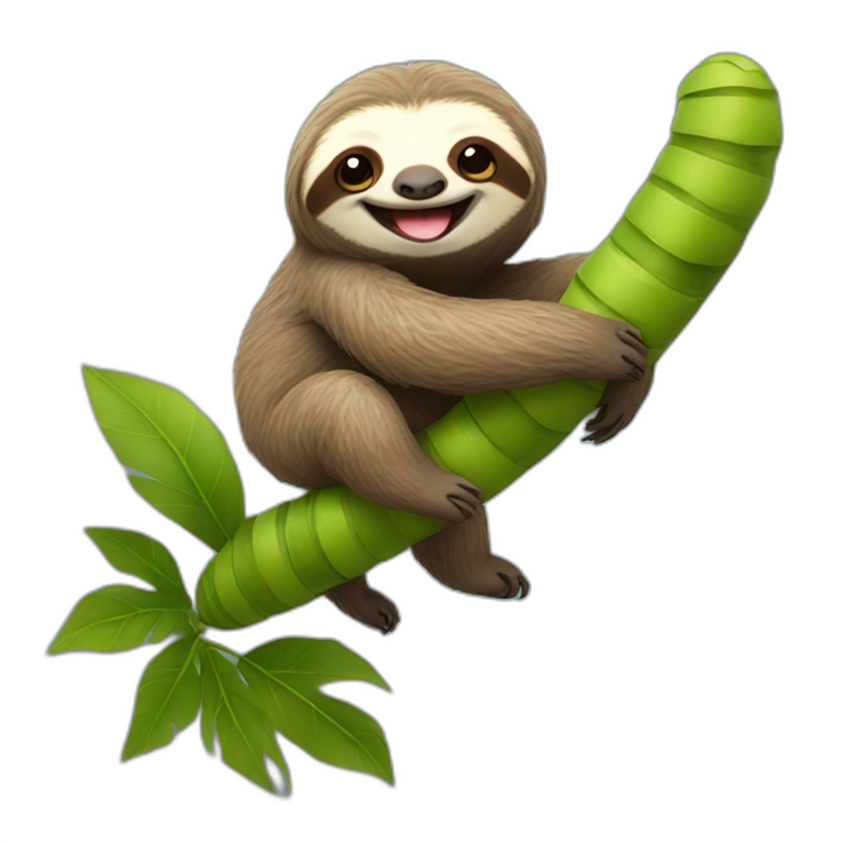 Sloth riding smiling caterpillar emoji