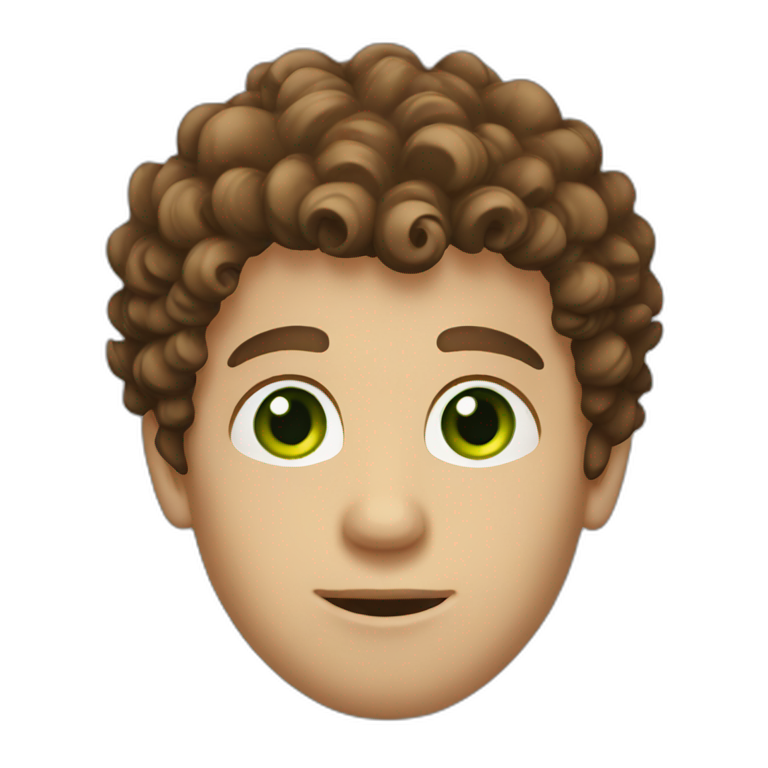 Man with curly brown hair and green eyes emoji