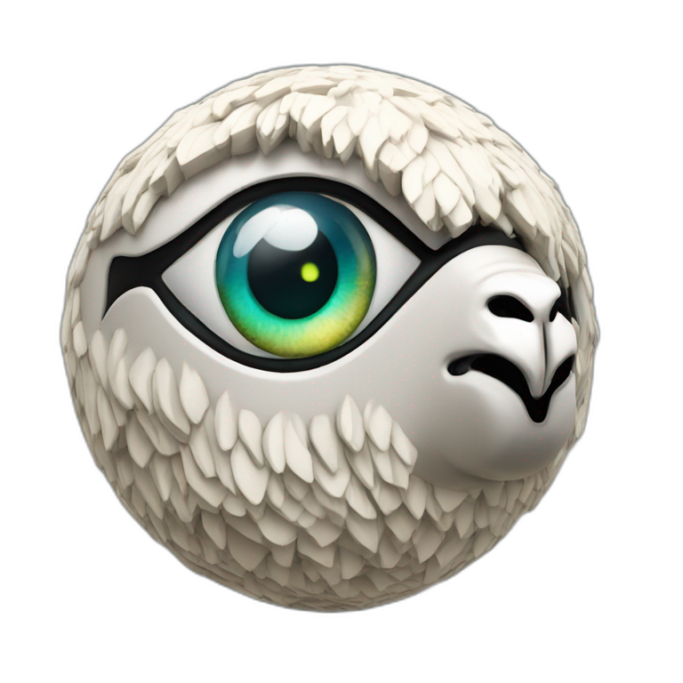 3d sphere with a cartoon Llama skin texture with Eye of Horus emoji