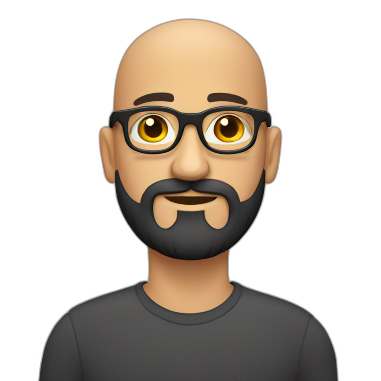 bald headed spanish guy chubby face full black beard and frameless round glasses emoji