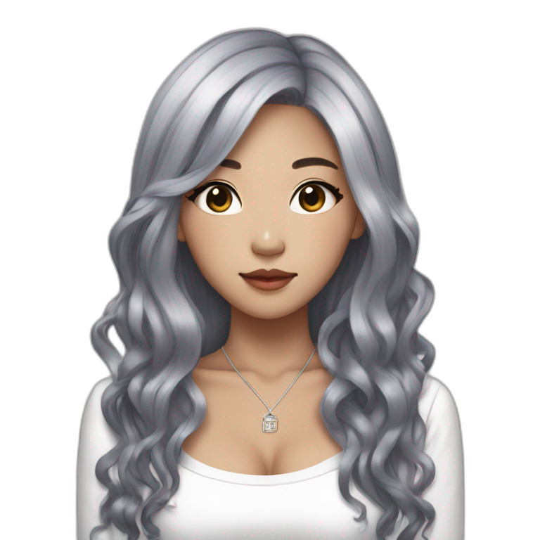 blasian girl, long grey hair, kpop idol, standing, pretty girl, very hot girl, korean american emoji