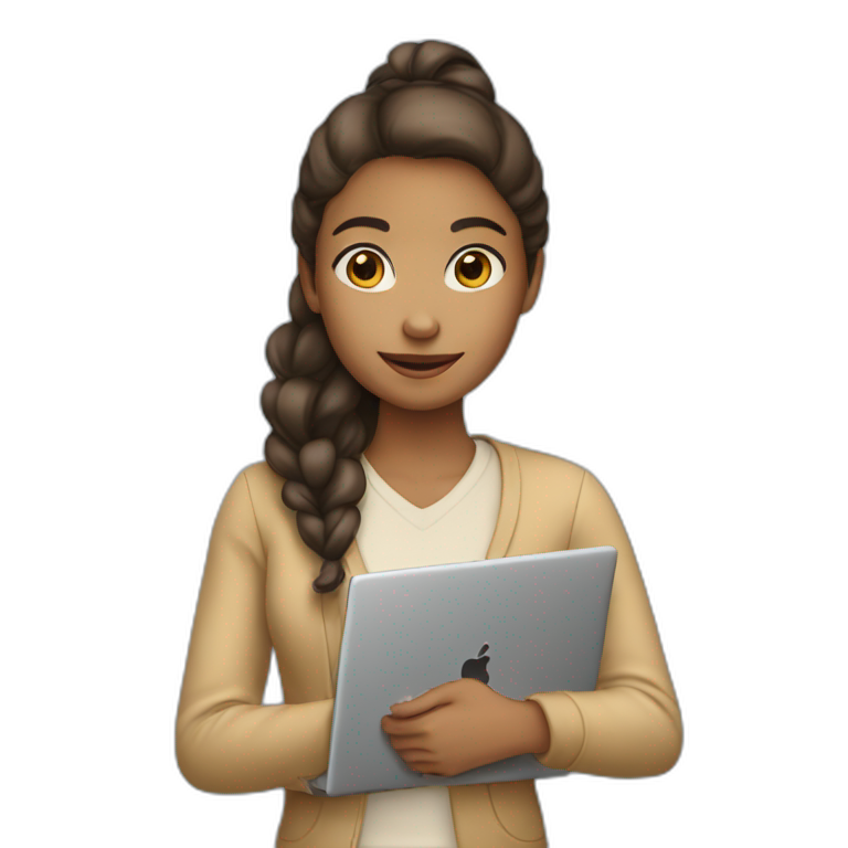 IT light tan skin girl student holding laptop emoji