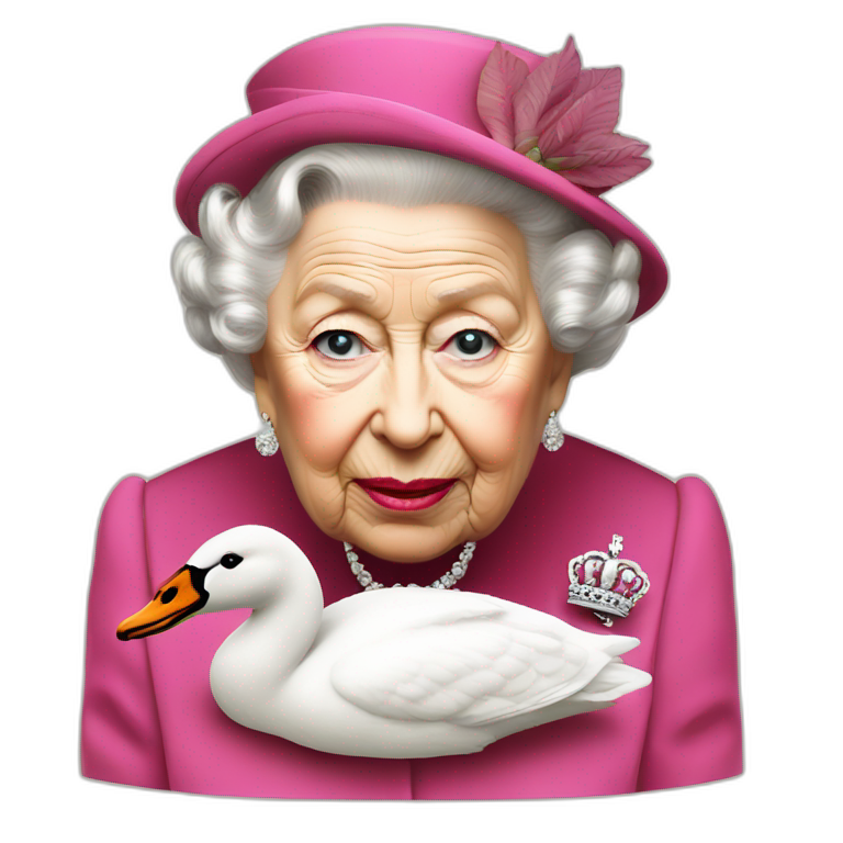 Queen Elizabeth II eating a swan upside down face emoji